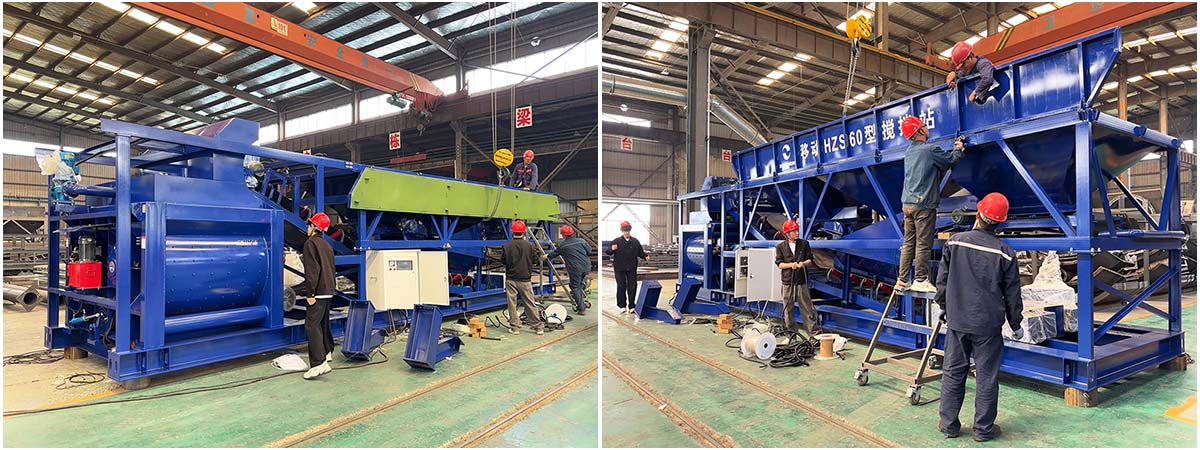 YHZS60 Mobile Concrete Batching Plant in Production